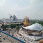 Aerial view of Telangana Martyr's memorial and Telangana Secretariat