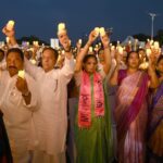 BRS MLC K Kavitha and other members lighting candles at Telangana martyr's memorial inauguration