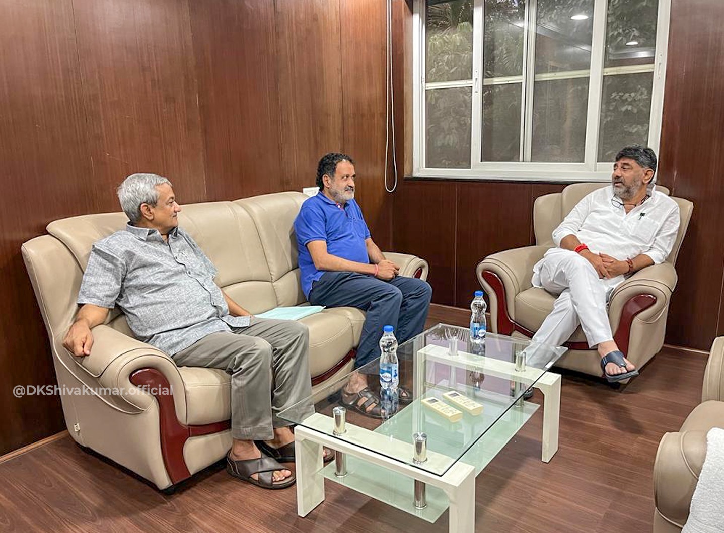 DK Shivakumar met with Mohandas Pai and Abhay Jain in Bengaluru on Friday DK Shivakumar met with Mohandas Pai and Abhay Jain in Bengaluru on Friday