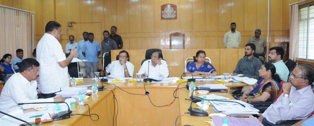 Karnataka Home Minister G Parameshwara at a review meeting. (Twitter) Karnataka Home Minister Parameshwara