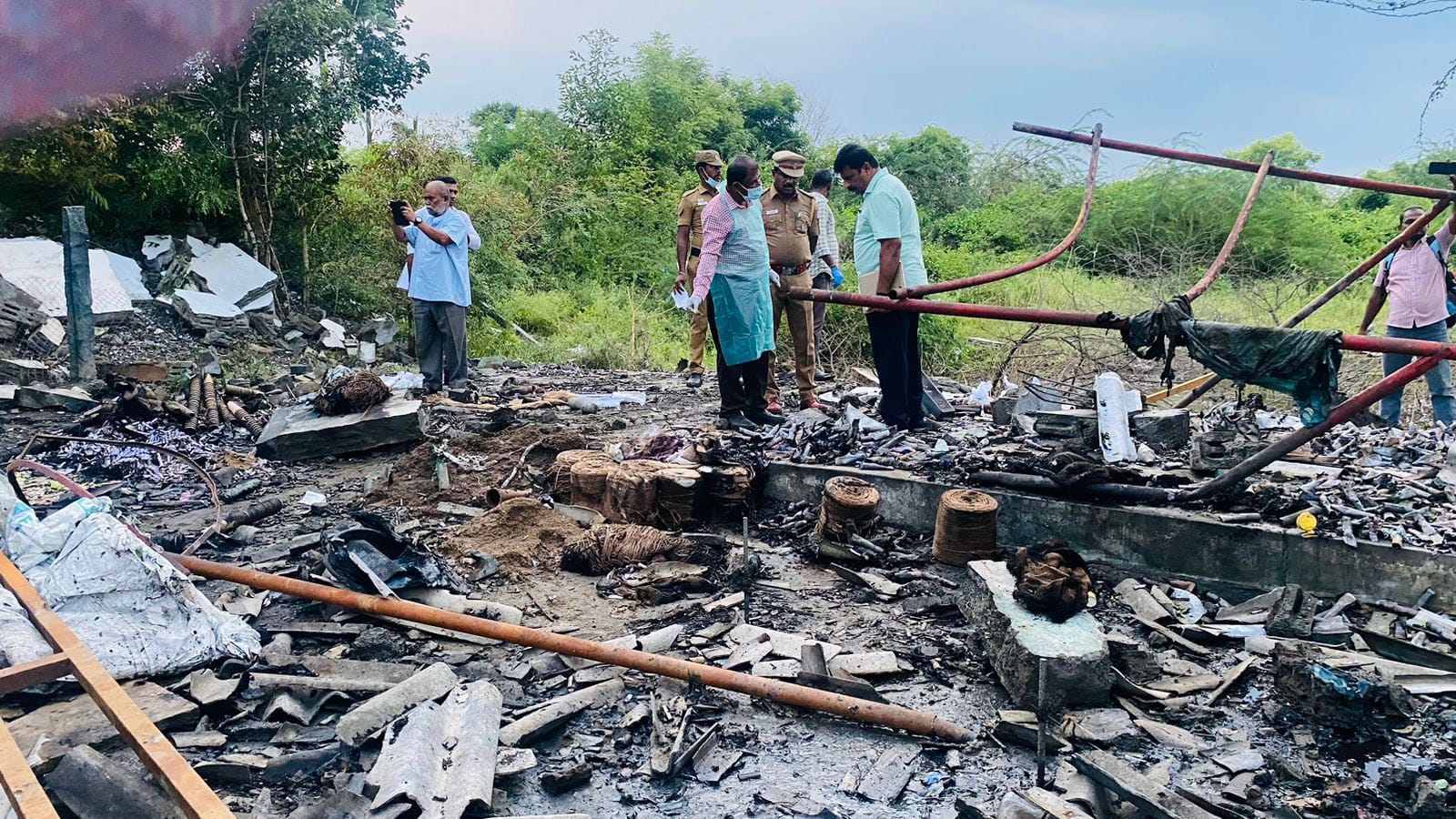 SalemForensic Forensic experts inspecting the scene on Thursday. The building was completely destroyed in the blast that killed three people and injured six others. (Supplied)
