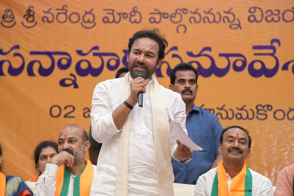 G Kishan Reddy speaking in Warangal. (Twitter) Kishan Reddy Warangal