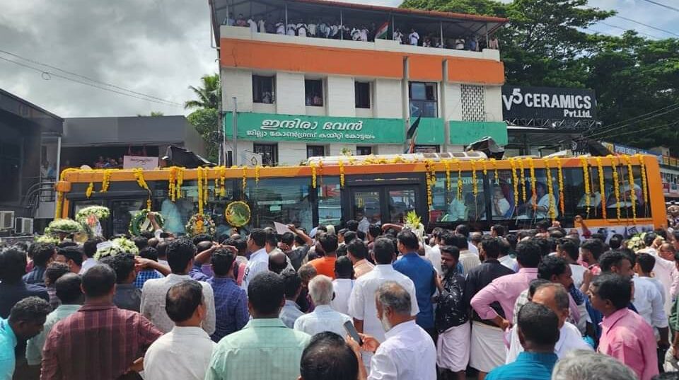 Oommen Chandy’s funeral procession outside the District Congress office in Kottayam. (Supplied) Oommen Chandy funeral