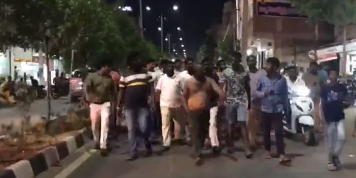 Protestors parading a man naked for allegedly urinating near the statue of Chhatrapati Shivaji. (Screengrab) Gajwel Shivaji statue