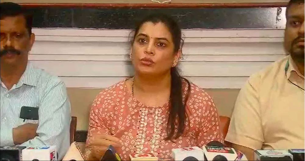 Screen grab of Netra Jyothi College Director Rashmi Krishnaprasad addressing a Press Conference in Udupi on Tuesday Screen grab of Netra Jyothi College Director Rashmi Krishnaprasad addressing a Press Conference in Udupi on Tuesday