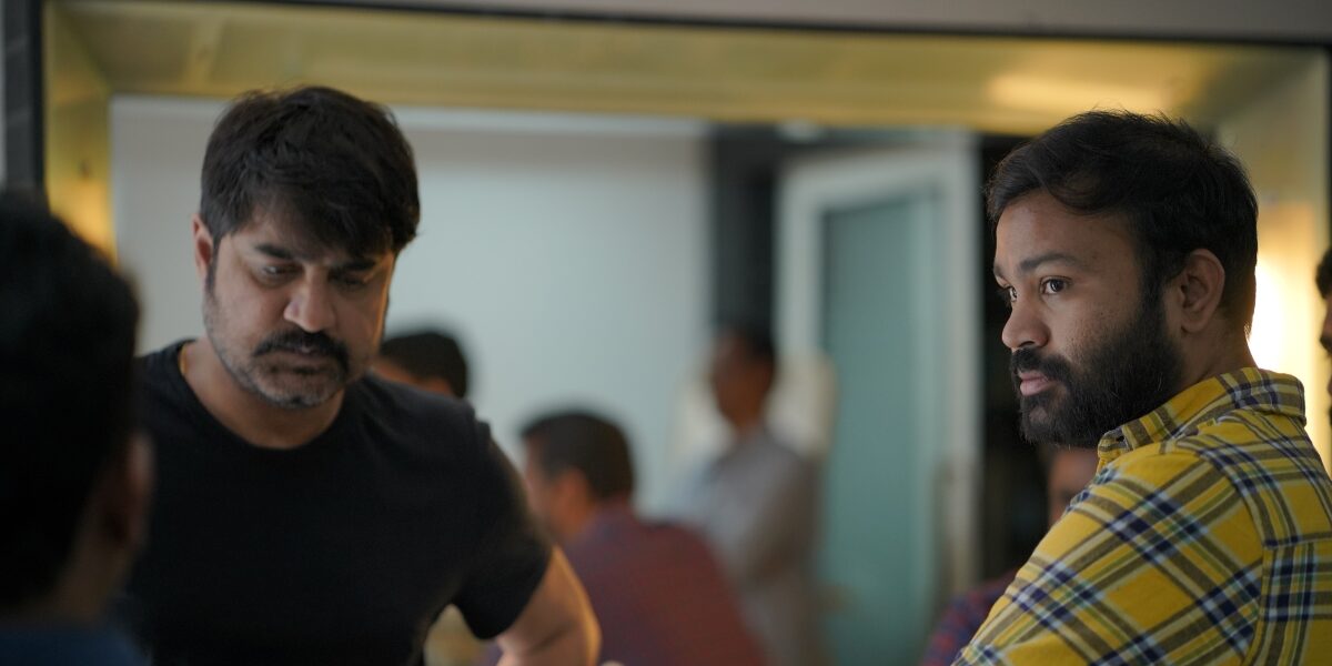 Director Teja Marni with actor Srikanth on the sets