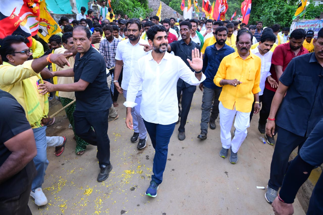 TDP leader Nara Lokesh at Valasapalli in the Krishna district. (Supplied)