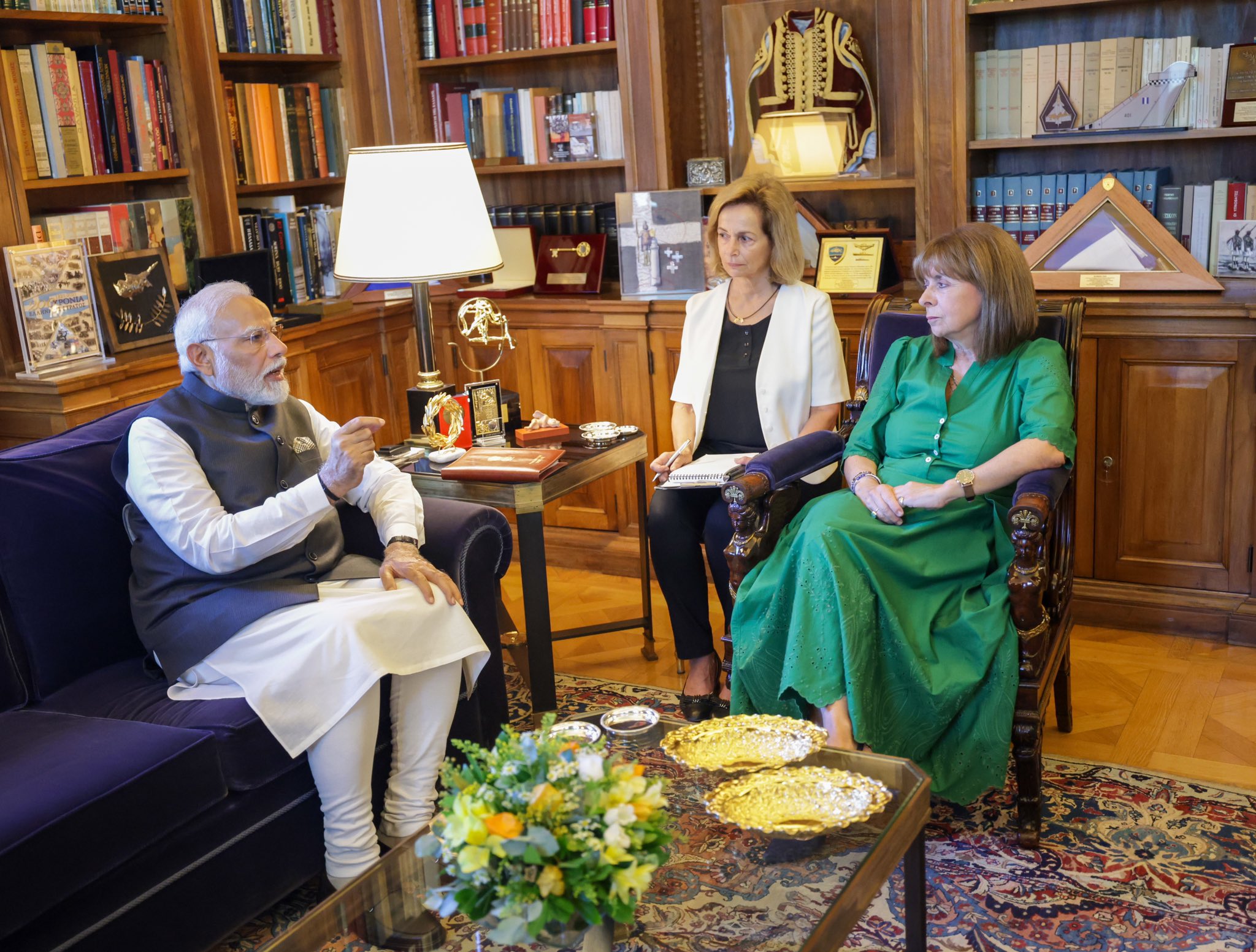Prime Minister Narendra Modi with President Katerina Sakellaropoulou of Greece in Athens on Friday. (X)