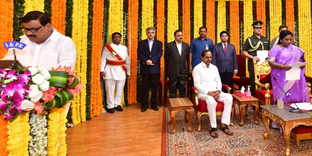 Patnam Mahender Reddy taking oath as minister. (Supplied) Patnam Mahender Reddy taking oath as minister.