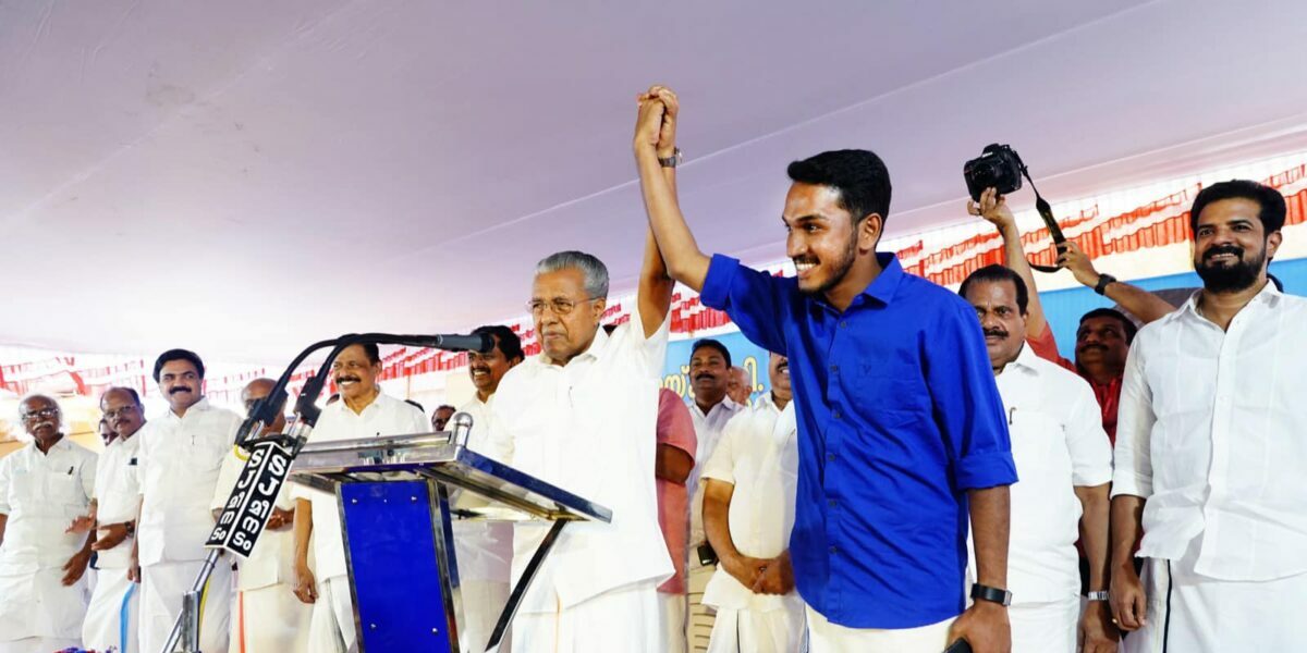 Pinarayi Vijayan with Jaick C Thomas in Puthuppally. (Jaick C Thomas/ Facebook)