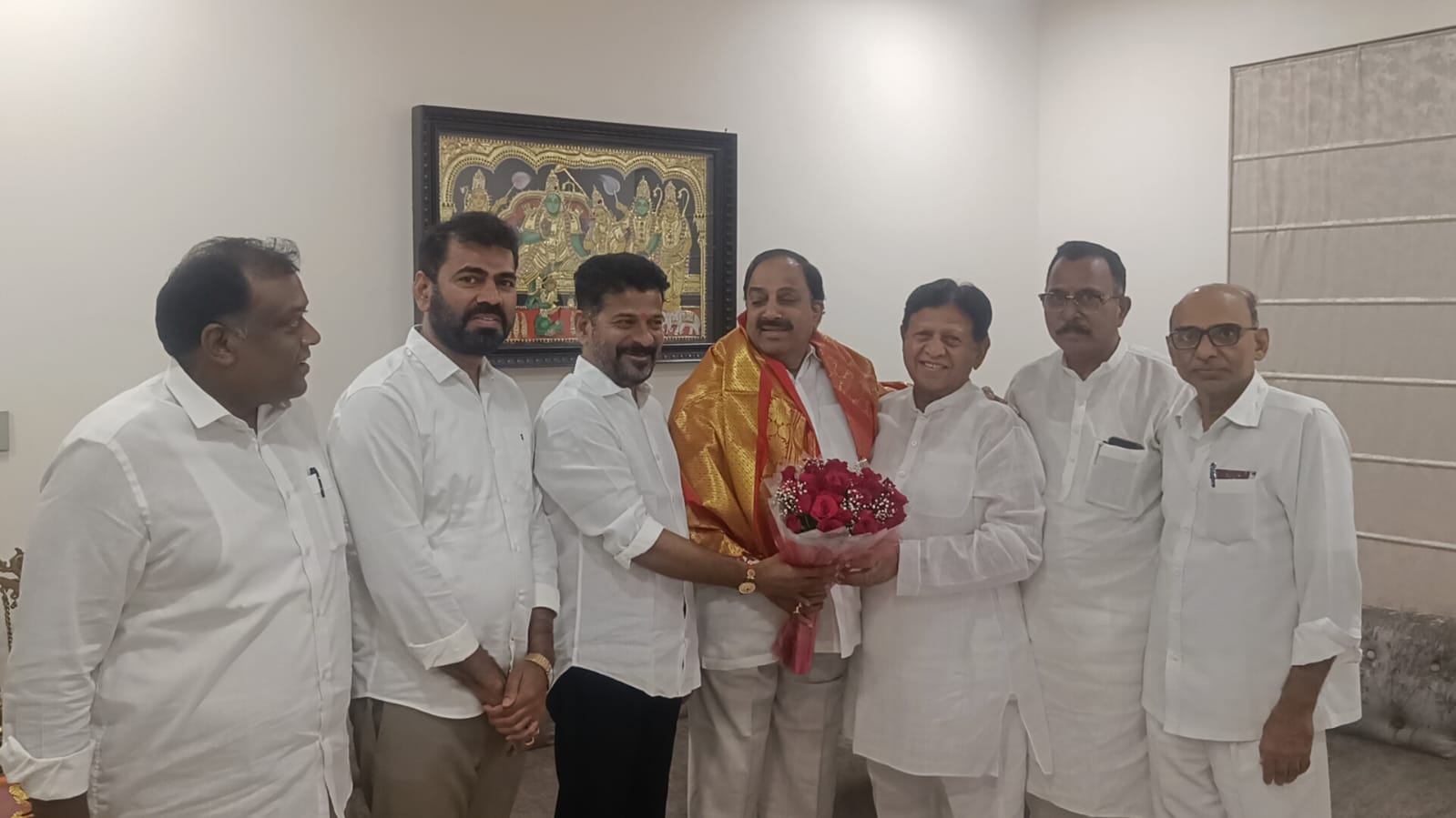 Telangana Congress chief A Revanth Reddy with Thummala Nageswara Rao. Telangana Congress chief A Revanth Reddy with Thummala Nageswara Rao.