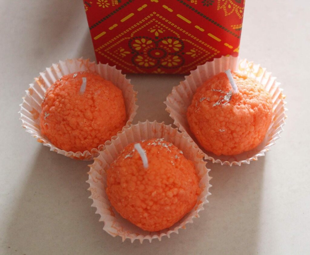 Motichoor laddoo candles.