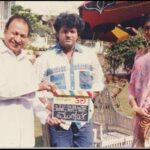 Kannada thespian late Dr. Rajkumar clapping for the Kannada film 'Om' starring Dr Shiva Rajkumar, Prema, directed by Upendra.