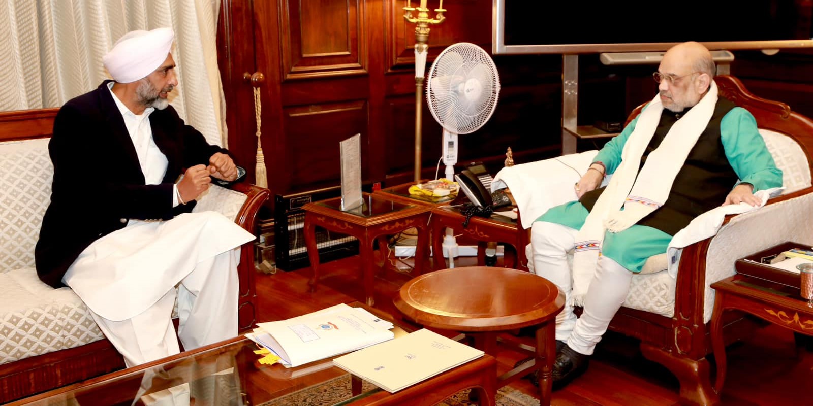 Manpreet Singh Badal with Union Home Minister Amit Shah after joining the BJP in January.