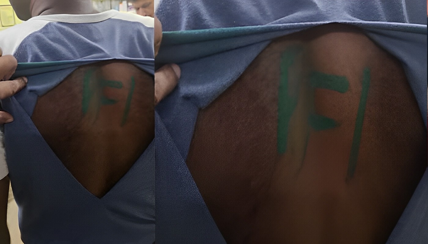 Letters PFI painted on the back of the jawan.