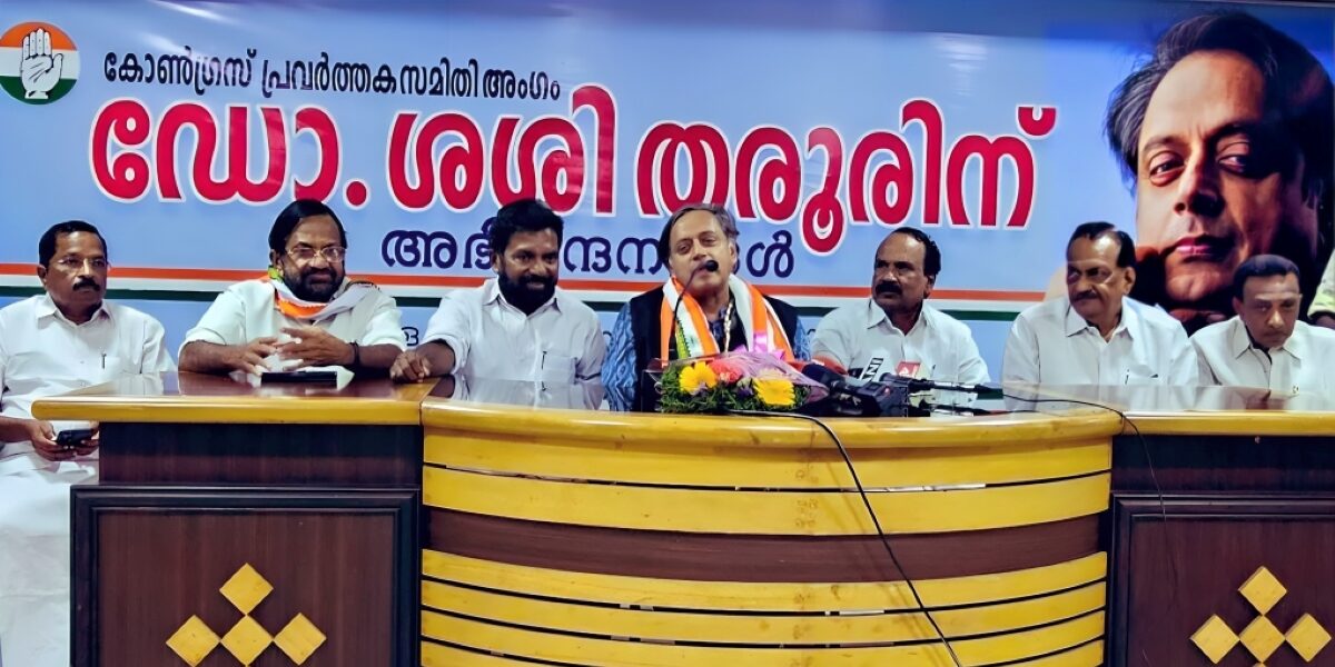 Shashi Tharoor speaking to the press in Thiruvananthapuram Shashi Tharoor speaking to the press in Thiruvananthapuram