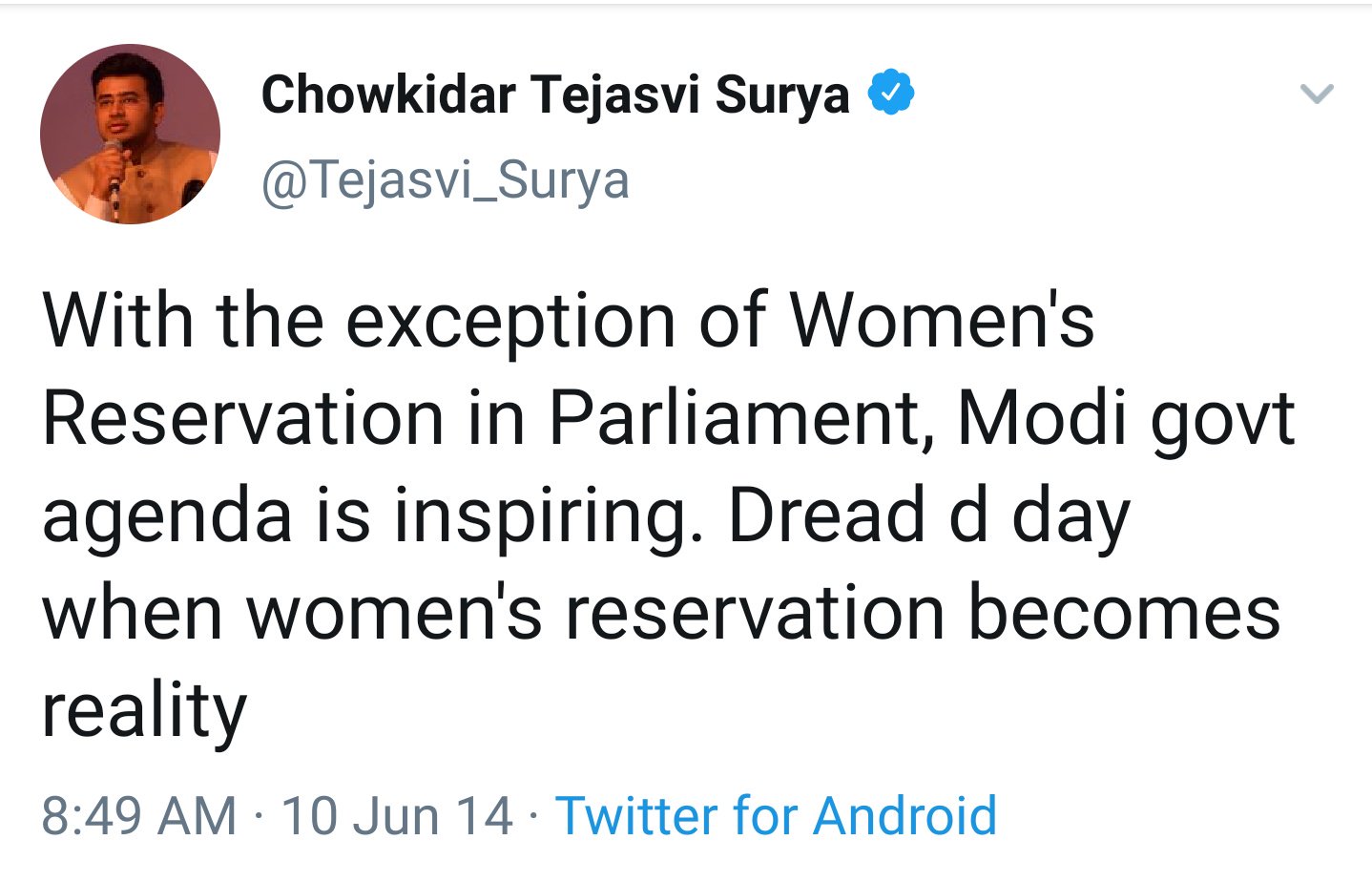 Tejasvi Surya BJP Karnataka Congress Women Reservation Bill Tejasvi Surya deleted tweet