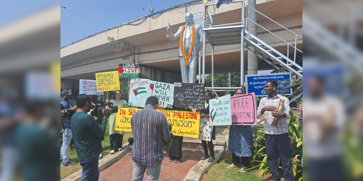Copy of Untitled (1200 × 600 px) (10) The protest was scheduled at the Ambedkar Statue at Liberty Circle near Tank Bund Road. (Supplied)