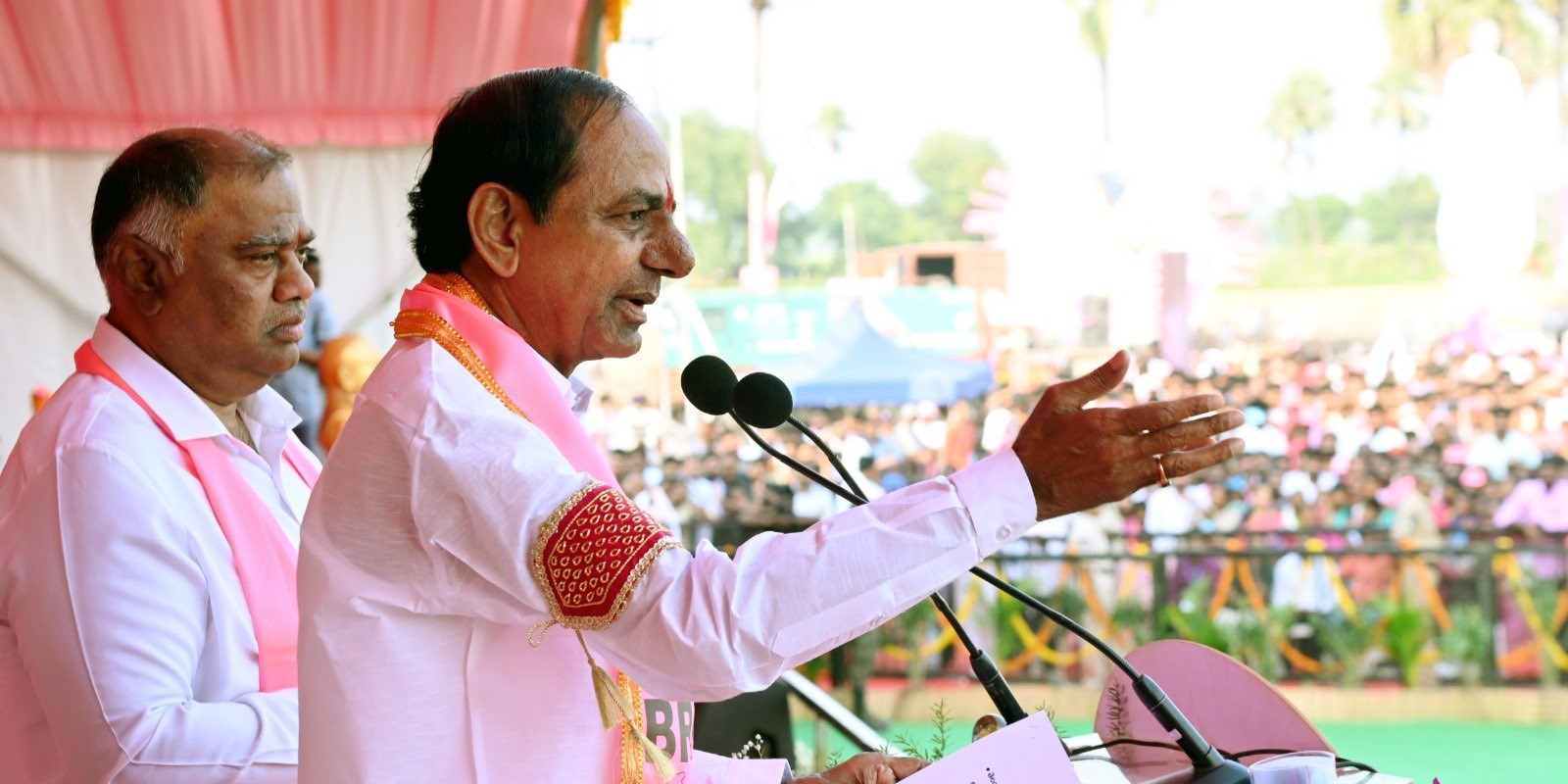KCR in Paleru Telangana Chief Minister and BRS chief K Chandrashekar Rao at a rally in the state on Friday, 27 October, 2023.