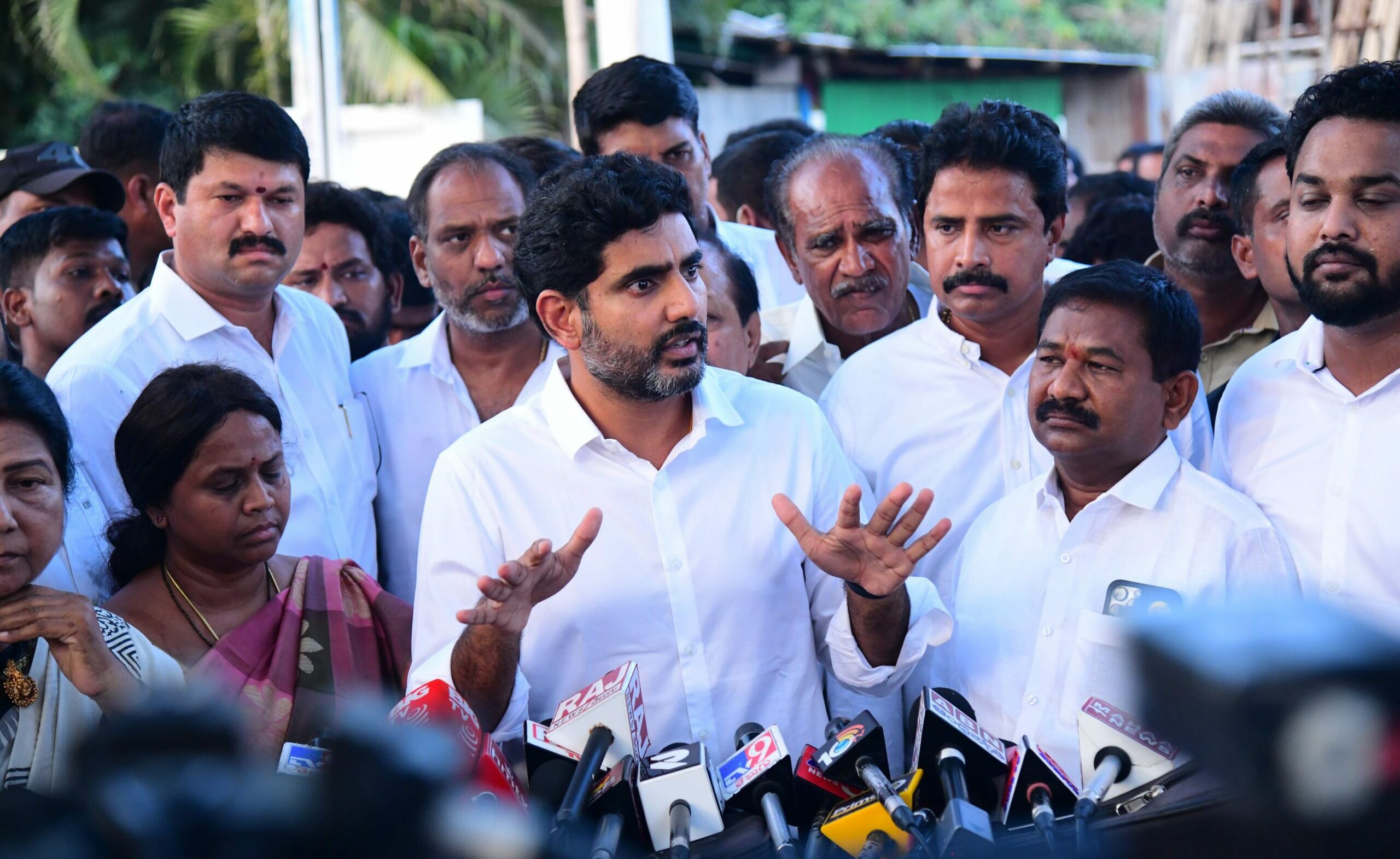 TDP scion Nara Lokesh addressing the media after the second day of questioning by the CID in the IRR case. Nara Lokesh IRR scam