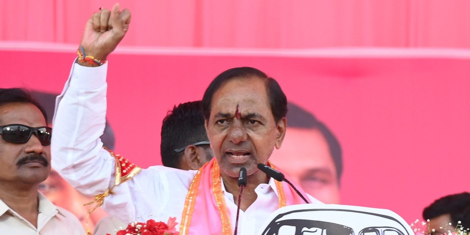 KCR speaking during an election rally. (X) KCR Delhi Parties