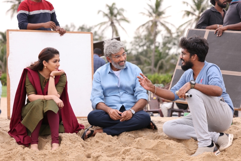 Nayanatara and Sathyaraj on the sets of Annapoorani