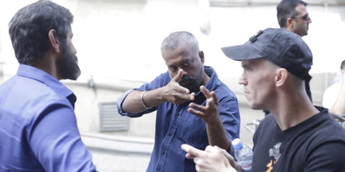 Gautham Menon on the sets of Dhruva Natchathiram Gautham Menon on the sets of Dhruva Natchathiram