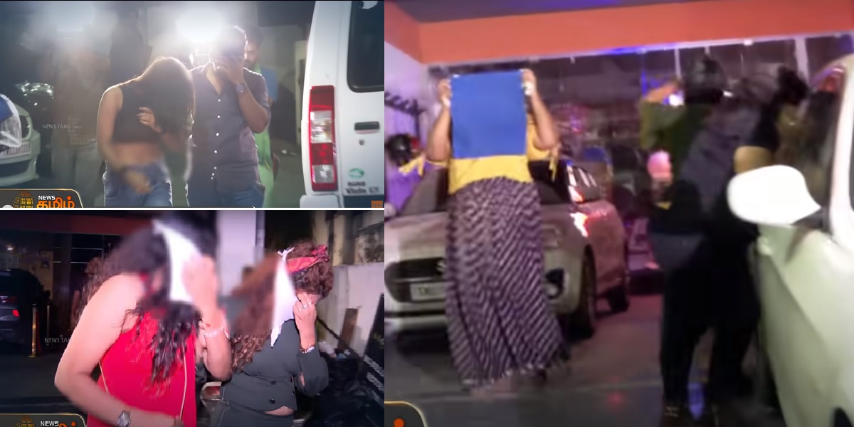 Screengrab of women being hounded by cameramen after exiting a pub in Chennai. (X)