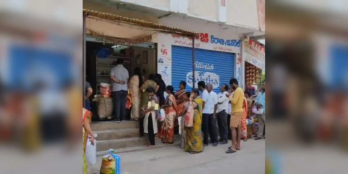 New ration shop Residents lining up at a fair price shop to avail the subsidised food.