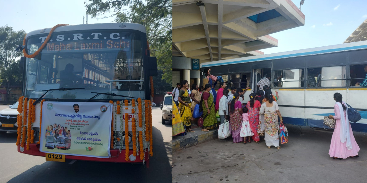 Increased occupancy, increased workload: What are the challenges drivers, conductors are navigating to make Telangana’s Mahalakshmi free bus scheme a success A bus at the launch day of Mahalakshmi scheme on 9 December. (Ajay Tomar/South First)