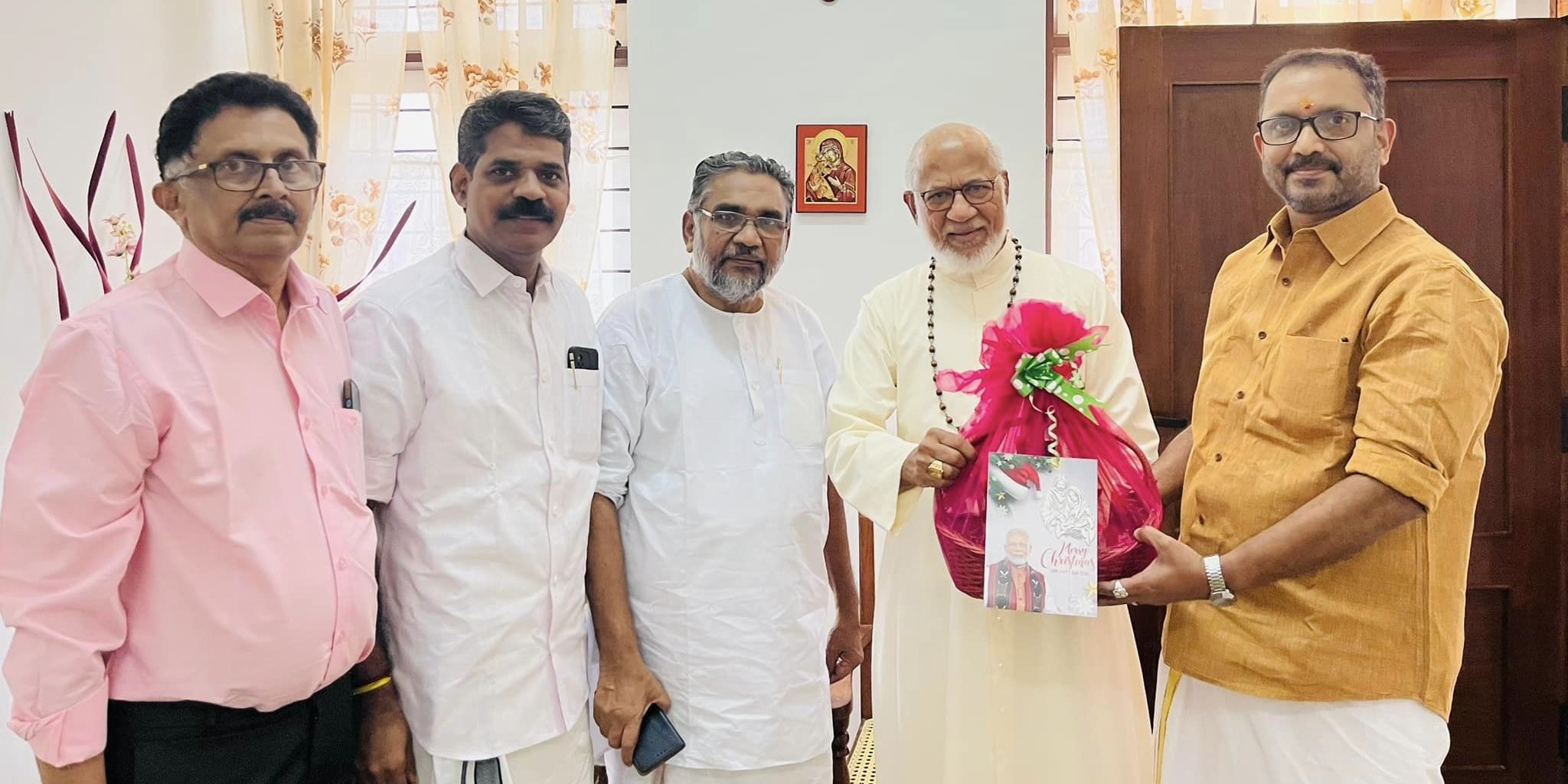K Surendran with former head of Syro-Malabar Church Mar Alanchry. (Facebook) Kerala BJP Sneha Yatra