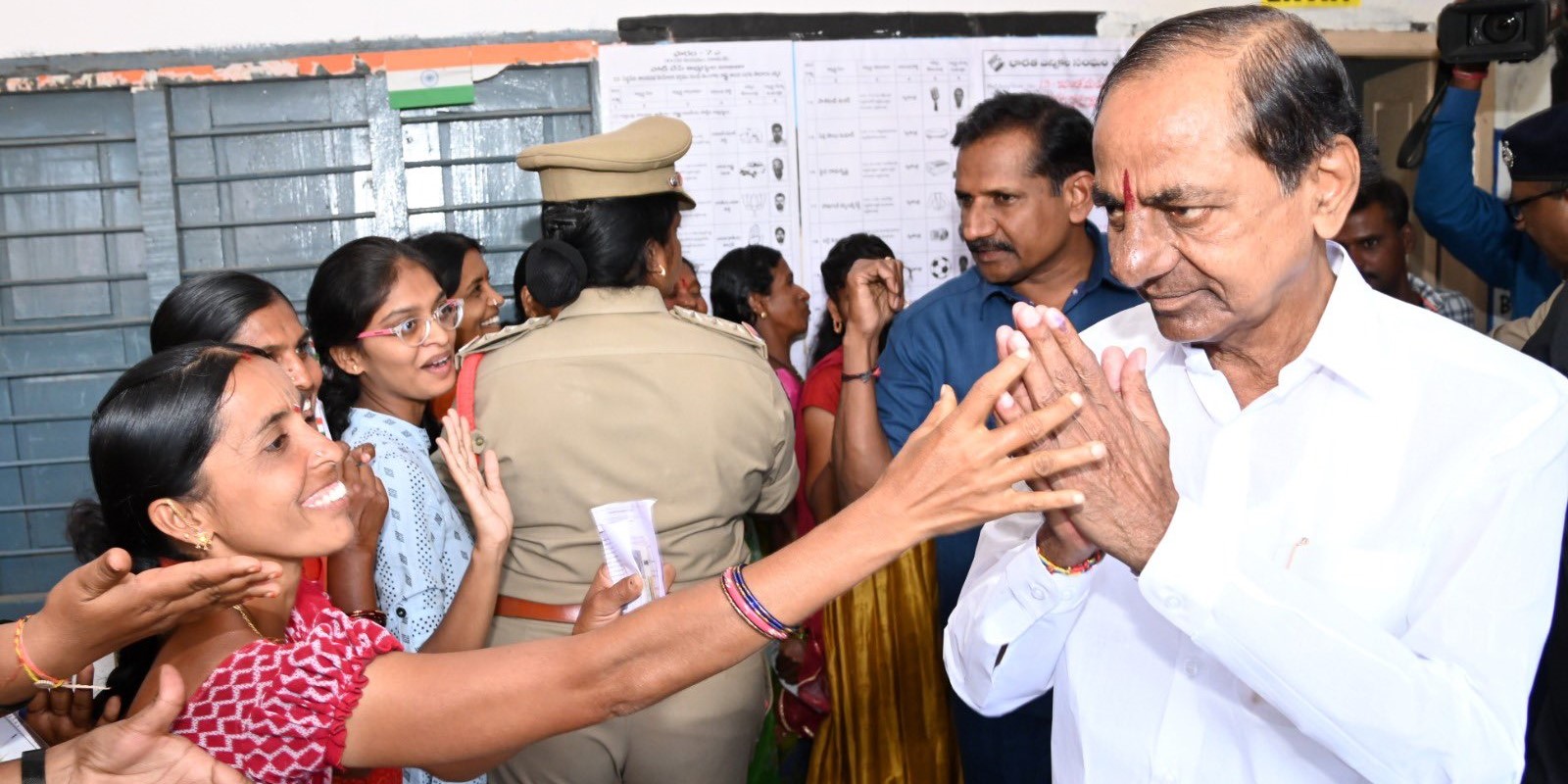 KCR coming out of the polling booth after casting his vote. (X) Telangana elections KCR
