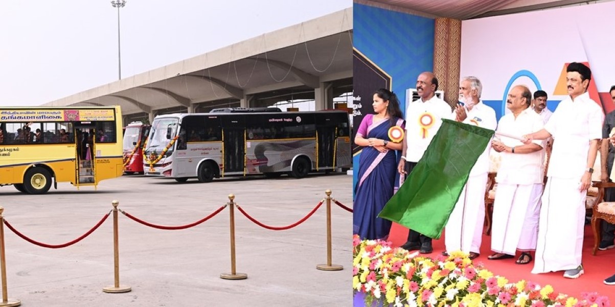 MK Stalin inagurating the new bus terminus