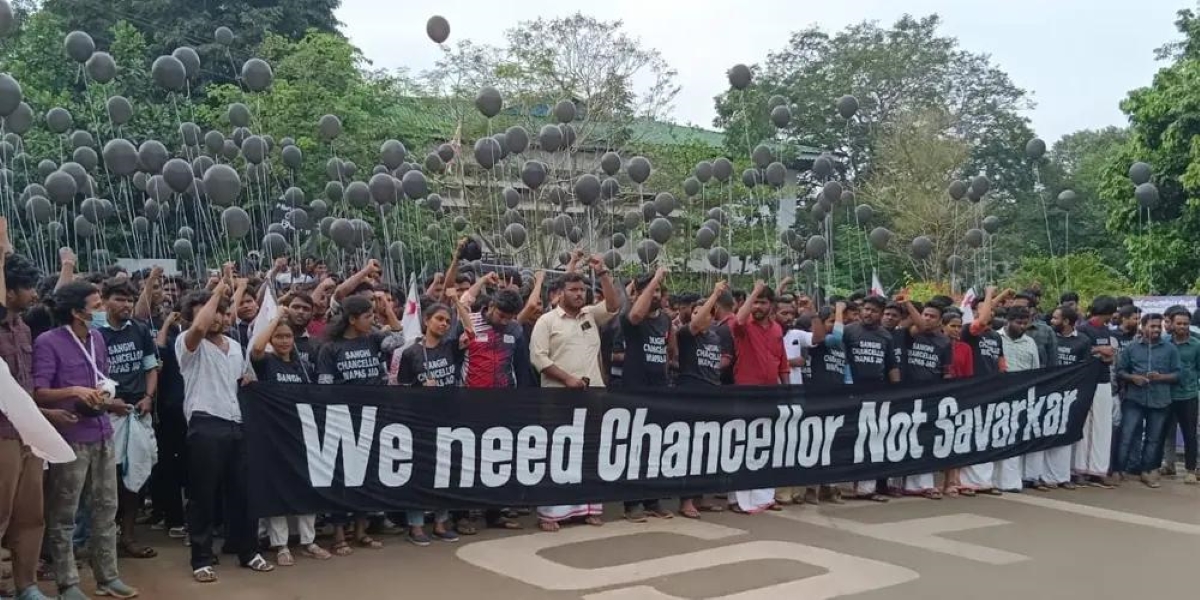 SFI protest against governor Waves of black at Calicut University as SFI steps up protest against Kerala Governor Arif Mohammad Khan