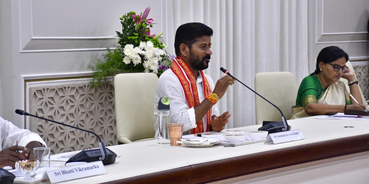 Telangana CM Revanth Reddy addresses his first Cabinet meeting in Hyderabad on Thursday, 7 December, 2023.