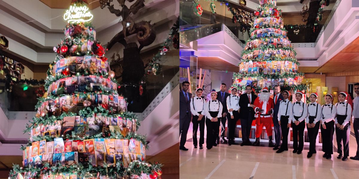 The book donations can be made at Hyatt Regency Chennai until the end of Christmas. (Supplied) Community-centric Christmas: Hyatt Regency Chennai lights up ‘Tree of Knowledge’ to spread the joy of giving