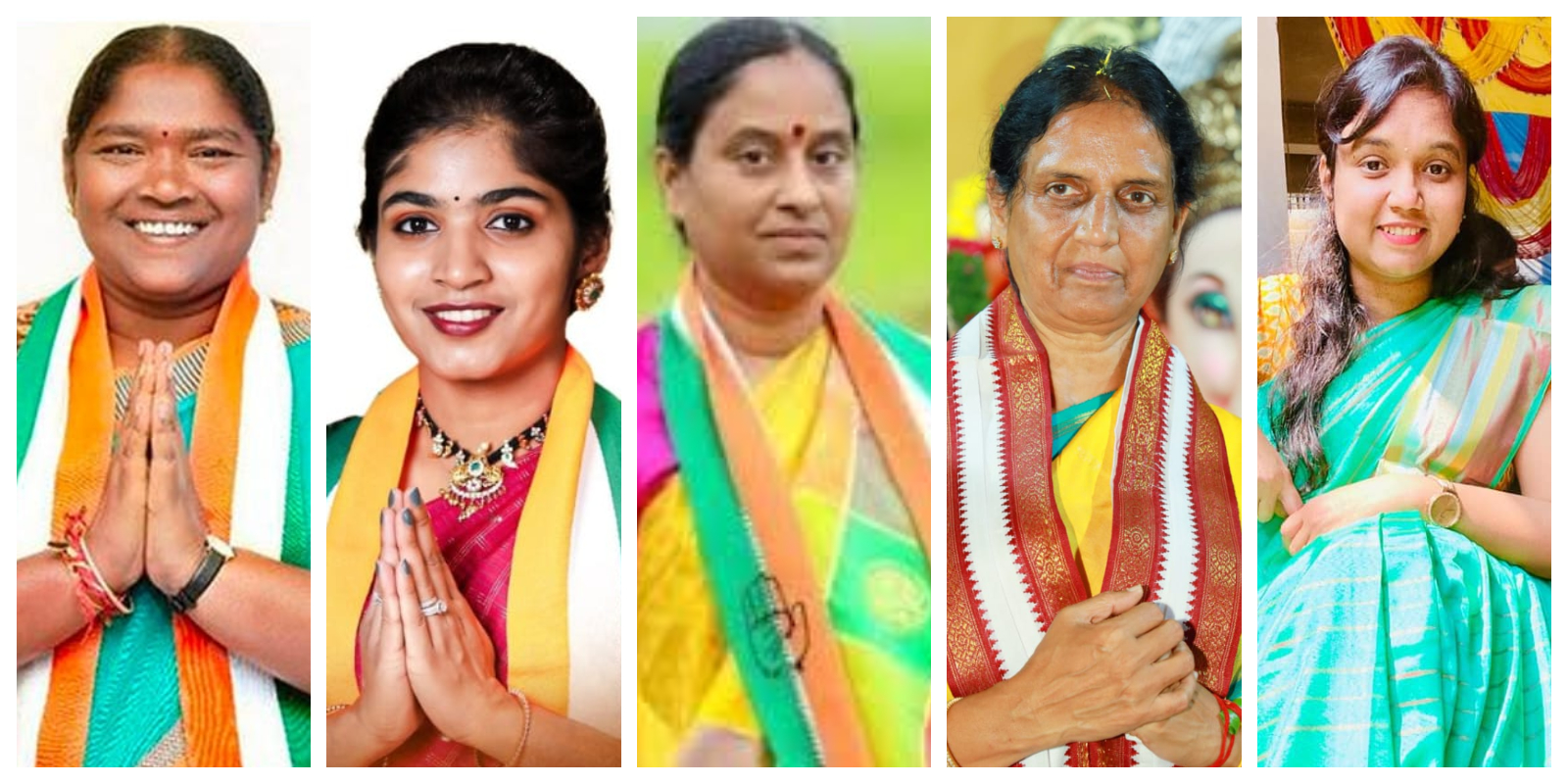 From left: Danasari Anasuya (Seethakka), Yashaswini Mamidala, Konda Surekha, Sabitha Indra Reddy, and Lasya Nanditha Sayanna.