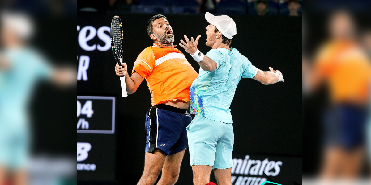 Rohan Bopanna and Matthew Ebden celebrating their win. (AustralianOpen/X)