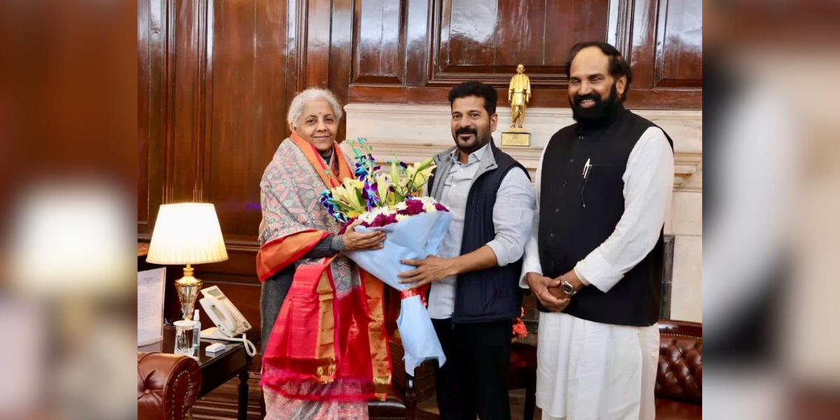 Telangana Chief Minister Revanth Reddy and Irrigation Minister Uttam Kumar Reddy called on Union Finance Minister Nirmala Sitharaman in Delhi on 5 January. (X)