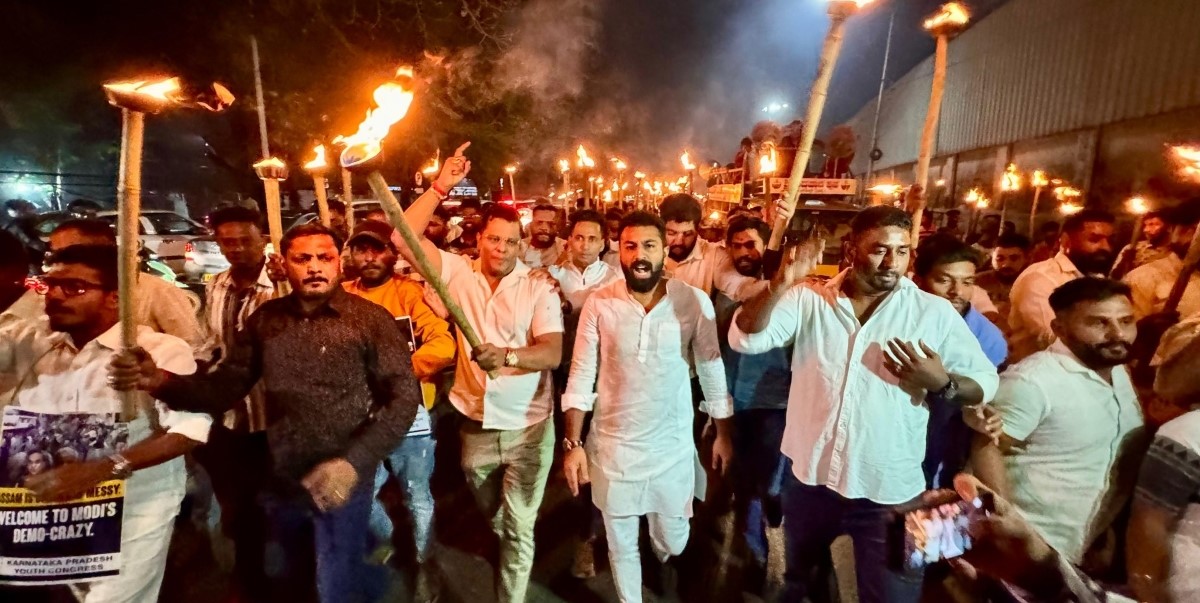 KPYC president Mohammed Haris Nalapad during the protest