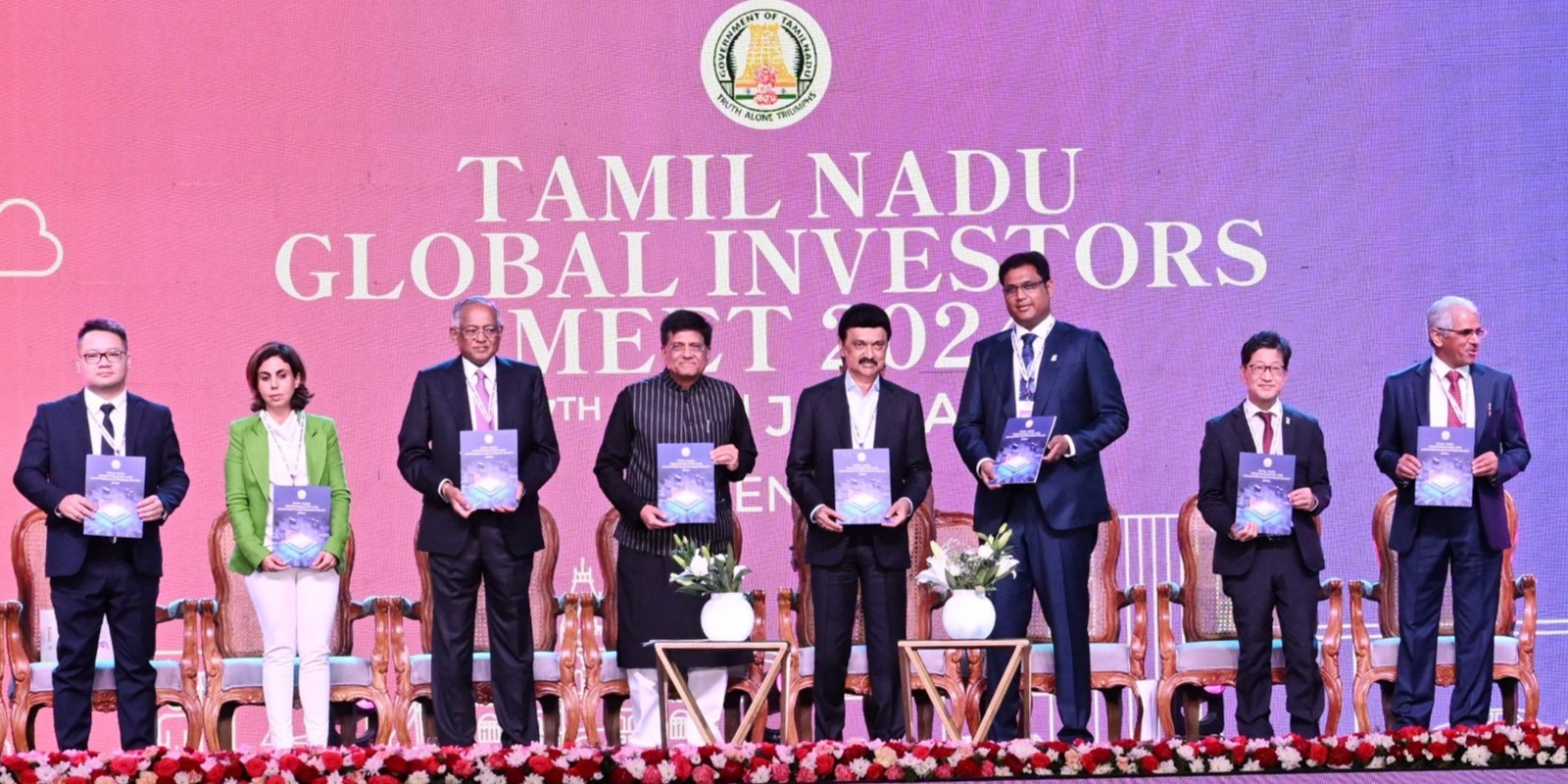 Chief Minister MK Stalin and business leaders released the "Tamil Nadu Vision $1-trillion" report on Day 1 of the Tamil Nadu Global Investors Meet 2024 on Sunday, 7 January, 2024.