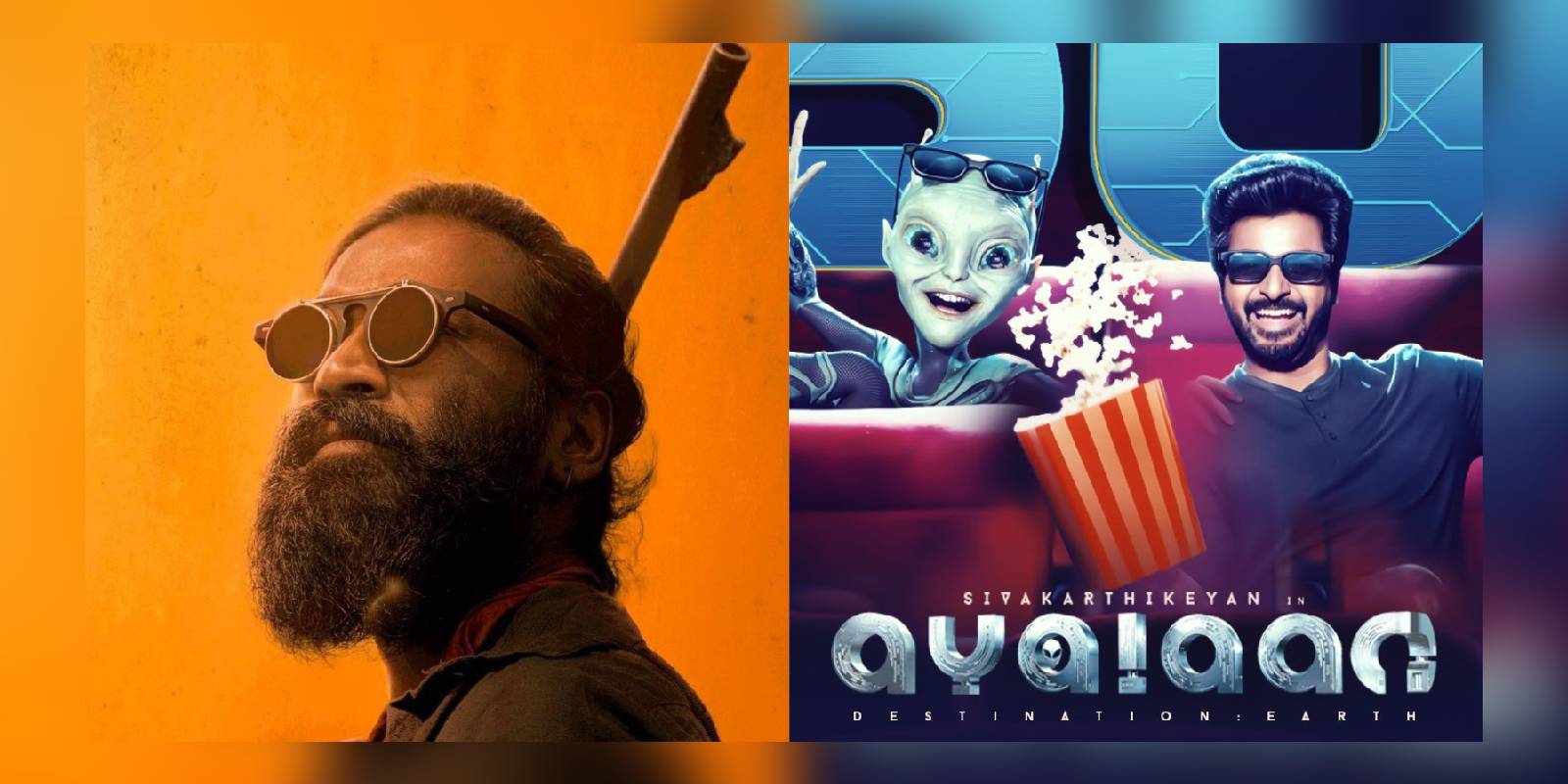 Posters of the film Captain Miller and Ayalaan Posters of the film Captain Miller and Ayalaan