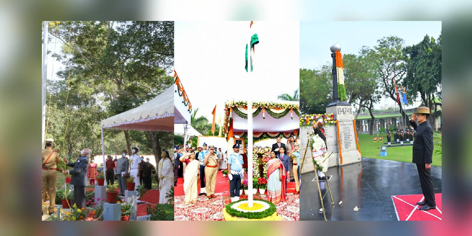 Governors Arif Mohammad Khan (Kerala), Tamilisai Soundararajan (Telangana), and RN Ravi (Tamil Nadu) hoisting the tricolour as part of the Republic Day celebrations in their respective states. (X)