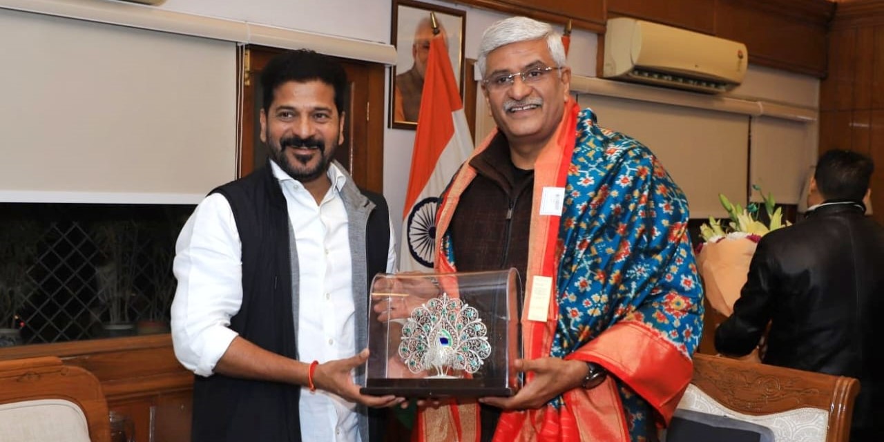Telangana Chief Minister A Revanth Reddy with Union Minister for Jal Shakti Gajendra Singh Shekhawat in New Delhi on Thursday, 4 January.