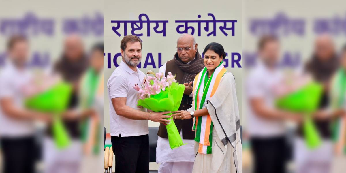 Sharmila YS Sharmila joined the Congress in the presence of AICC chief Mallikarjun Kharge and former president Rahul Gandhi. (Supplied)