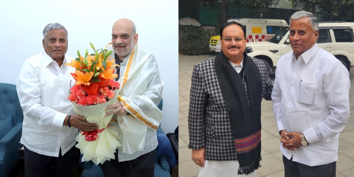 V Somanna with Amit Shah and JP Nadda V Somanna with Amit Shah and JP Nadda