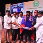 Chiranjeevi being felicitated