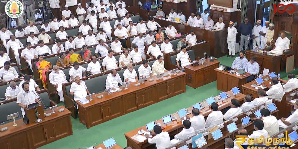 TN Finance Minister Thangam Thennarasu presented the state Budget on 19 February. (Screengrab)