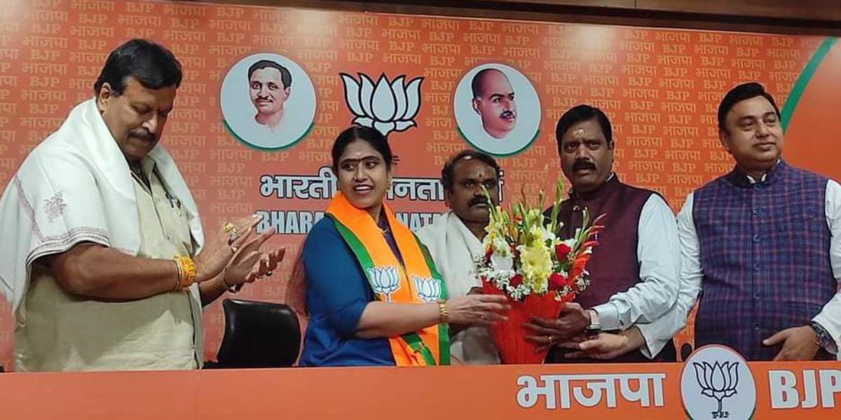 MLA Vijayadharani joined the BJP on 24 February. (Supplied) MLA Vijayadharani joined the BJP on 24 February. (Supplied)