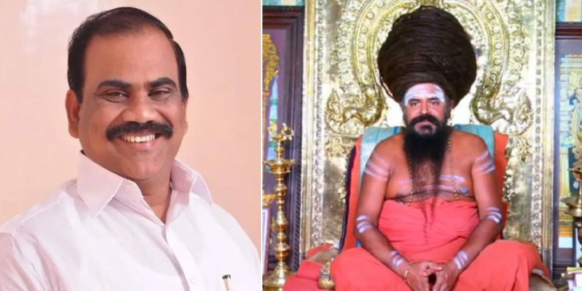 BJP leader K Agoram (left), Masillamani Desiga Gnanasambanda Swamigal, Dharmapuram Aadheenam (right).